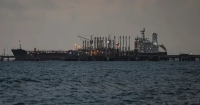 A crude oil tanker is docked at Puerto Cabello, a major Venezuelan port.
