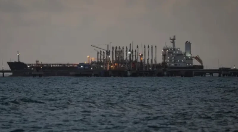 A crude oil tanker is docked at Puerto Cabello, a major Venezuelan port.