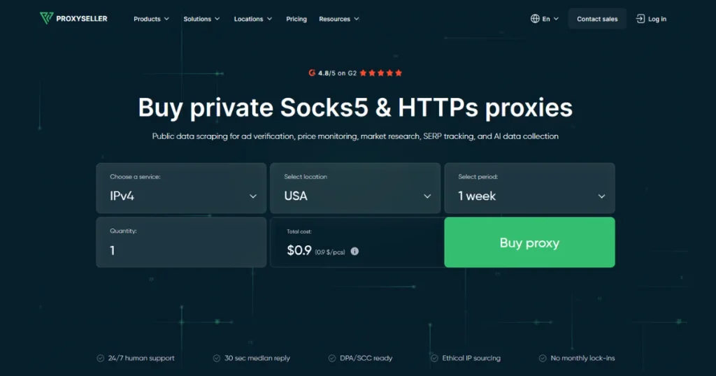 Proxy-Seller homepage — buy private SOCKS5 and HTTPS proxies